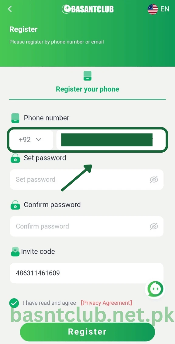 Type Your Phone Number to Register